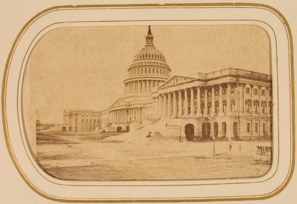 Carte de visite of the United States Capitol, photographed from the west side.